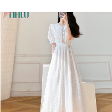 短袖连衣裙女夏仙森系白裙子法式收腰气质长裙