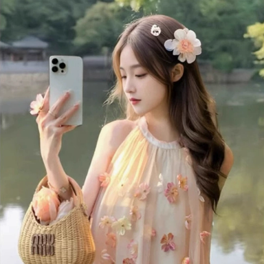 法式绝美超火仙女挂脖长裙夏季甜美氛围感立体花朵显瘦公主连衣裙