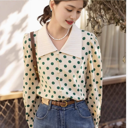 波点衬衫女2025秋秋装季新款法式复古宽松设计感