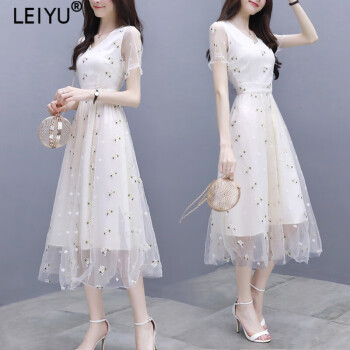 潮牌女装雪纺连衣裙女中长款碎花裙夏季新款森系收腰显瘦气白