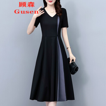 大码女装胖mm短袖修身显瘦中长款连衣裙子夏季新款黑色3X