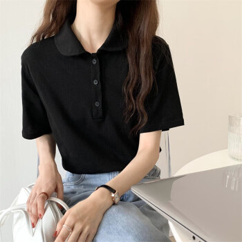 夏季短袖翻领polo衫短袖T恤女港味纯色百搭上衣SW21 夏季短袖翻领polo衫短袖T恤女港味纯色百搭上衣SW21