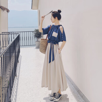 蓝色连衣裙女2023夏季新款法式气 蓝色连衣裙女2023夏季新款法式气