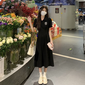 领连衣裙女夏款中长款收腰显瘦初恋短