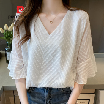 白色短袖雪纺衫女夏202