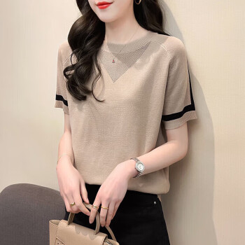 女装圆领镂空冰丝针织衫女夏短袖T恤上衣Y12KT188 女装圆领镂空冰丝针织衫女夏短袖T恤上衣Y12KT188