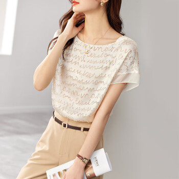 抽象印花气质轻熟雪纺衫女宽松显瘦小众设计感上衣杏色M 抽象印花气质轻熟雪纺衫女宽松显瘦小众设计感上衣杏色M